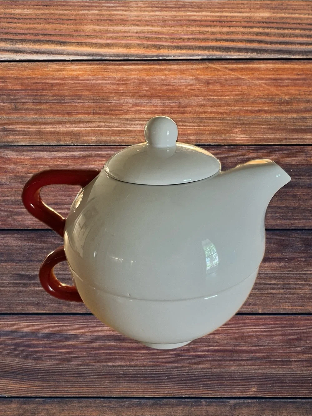 2 in 1 Pottery Barn Nesting 'Hot’ Mini Teapot & ‘Mama' Oversized Covered Mugs